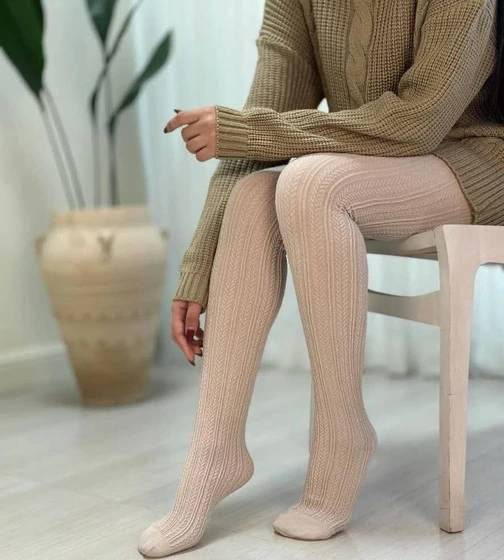 جوراب شلواری گندمی جنس نخ الاستیک در رنگبندی 🎀🎀کد۴۰۷۳ ستشو