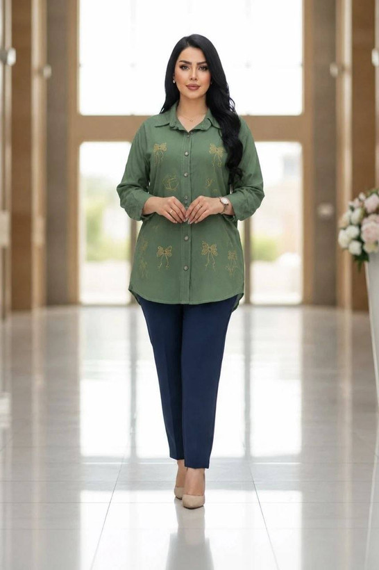 مانتو نیلا جنس لینن پنبه گلدوزی🥰🎀🤍کد 21668 آرات