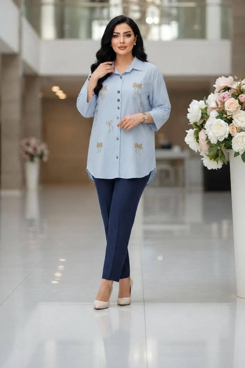 مانتو نیلا جنس لینن پنبه گلدوزی🥰🎀🤍کد 21668 آرات