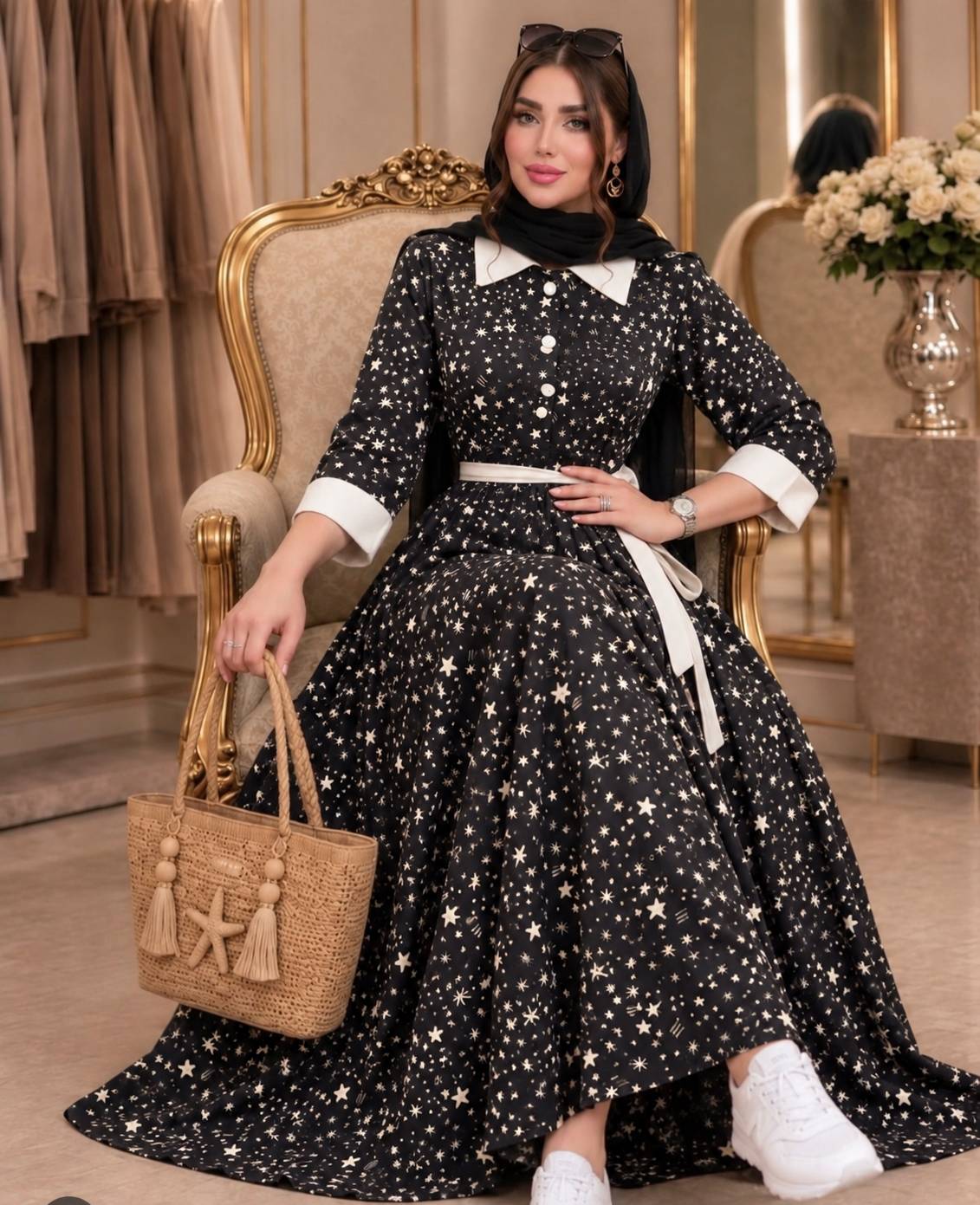 پیراهن بلند یقه سفید🥰🤍کد 499 حدیث
