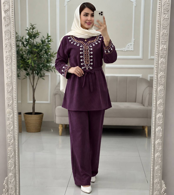 ست تونیک و شلوار مخمل شرمین 🌿 با کیفیت عالی ✅ والی4730
