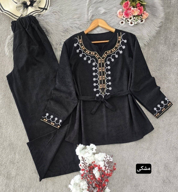 ست تونیک و شلوار مخمل شرمین 🌿 با کیفیت عالی ✅ والی4730