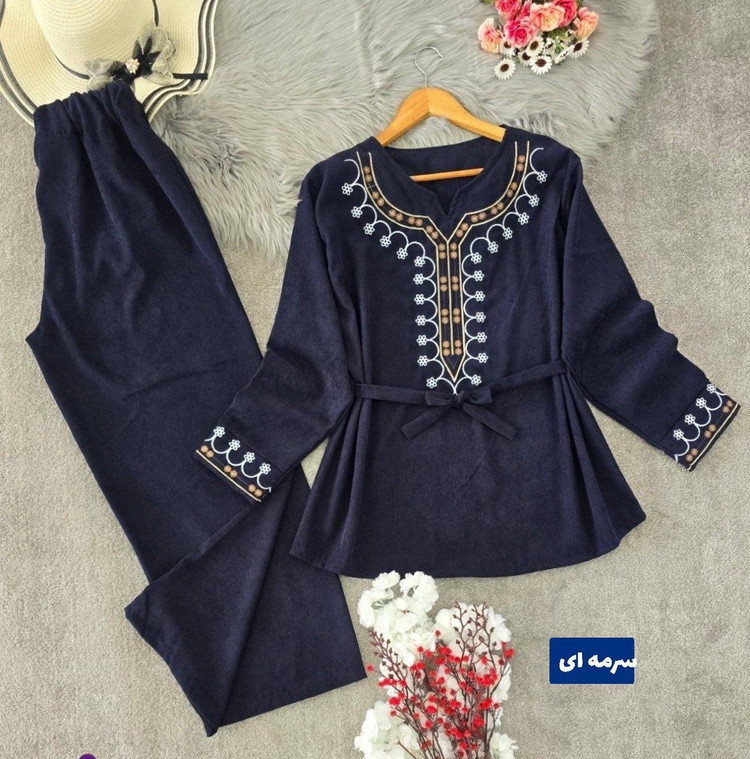 ست تونیک و شلوار مخمل شرمین 🌿 با کیفیت عالی ✅ والی4730