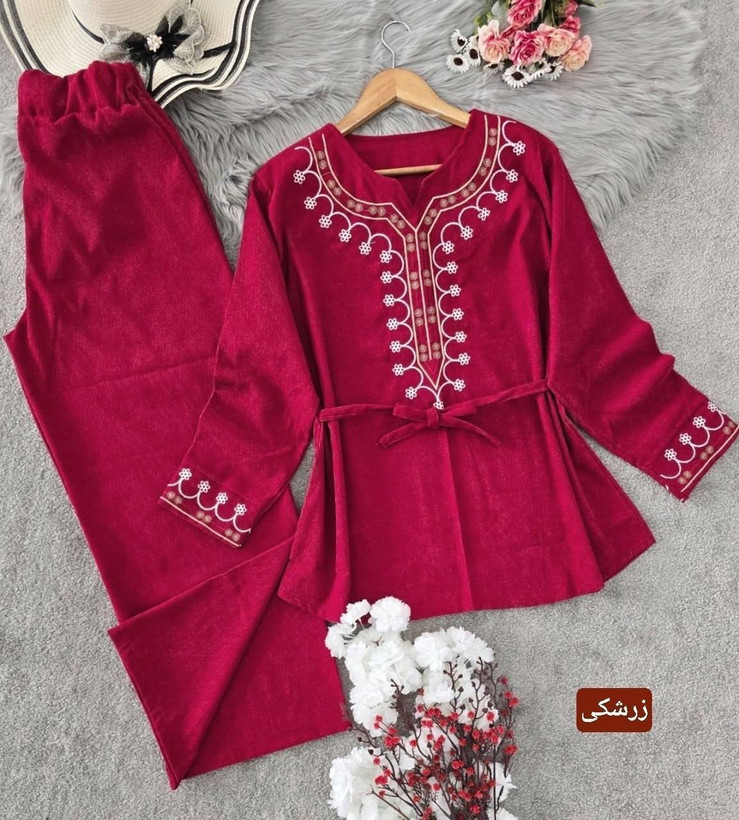 ست تونیک و شلوار مخمل شرمین 🌿 با کیفیت عالی ✅ والی4730