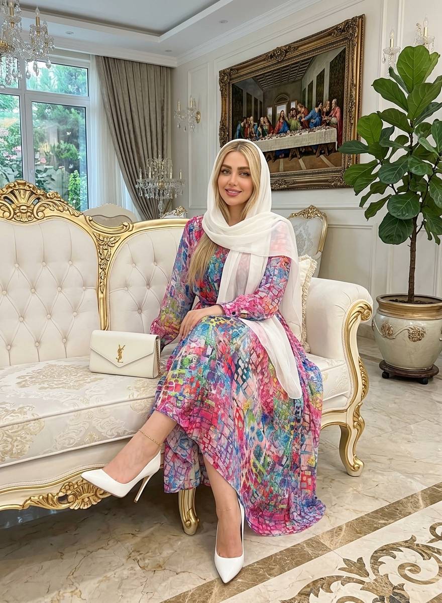 پیراهن حریر آبرنگی حریر شیفون در رنگبندی 🥰🥰کد۲۴۳۴۵ دل