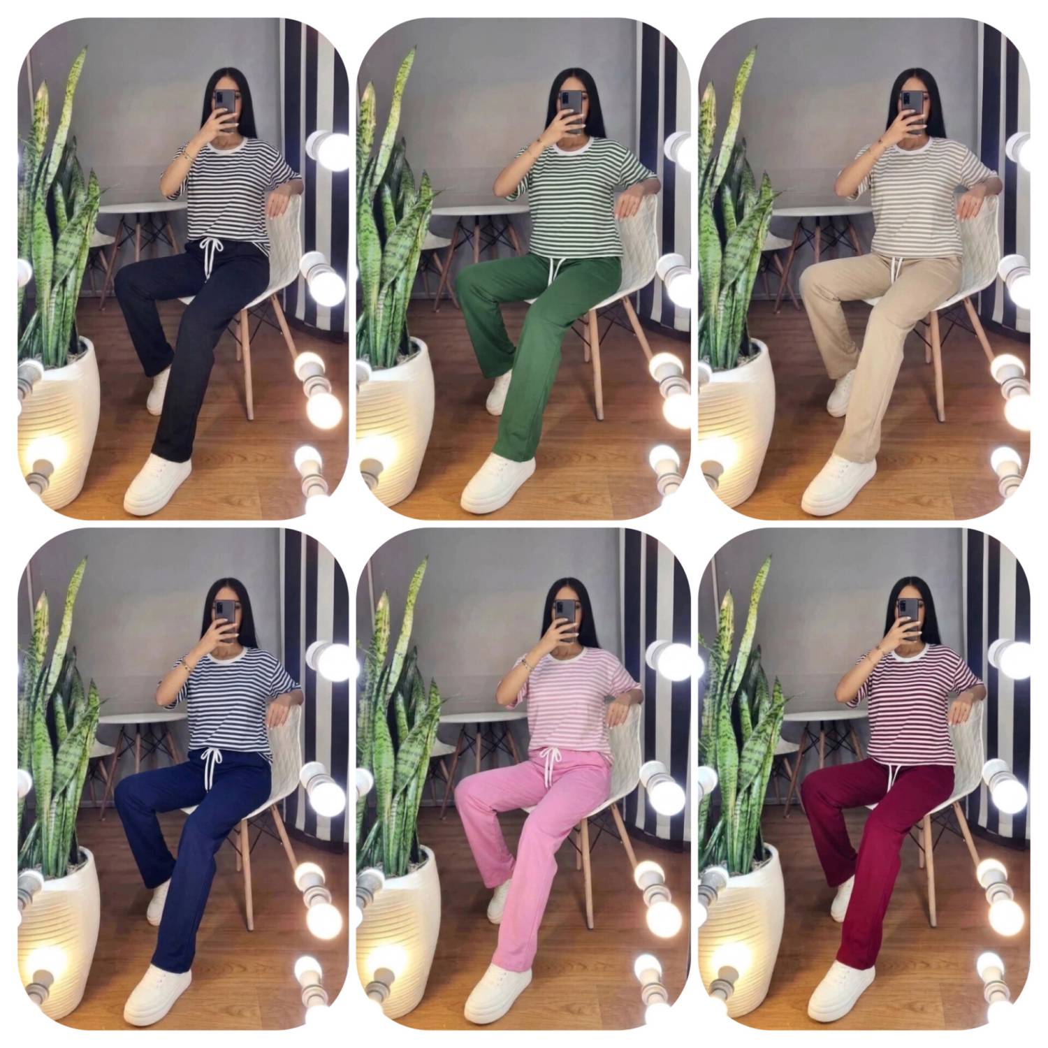 ست تیشرت شلوار نخ پنبه رینگی در رنگبندی 🌈🌈کد۲۴۳۶۸ دل