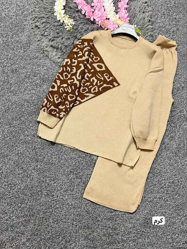 بلوز شلوار پلنگی بافت دبل تکرنگ 🤩🤩 کد ۲۴۵۰۶ راش