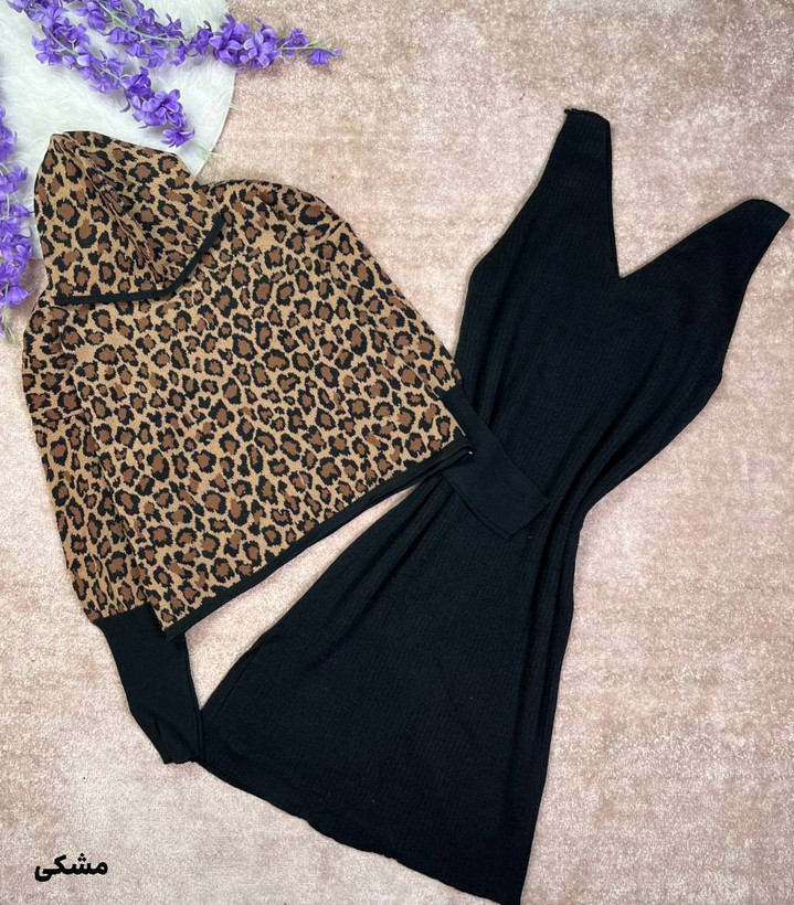 ست بافت پلنگی کلاه دار 💕🎀کد 24659 ماه