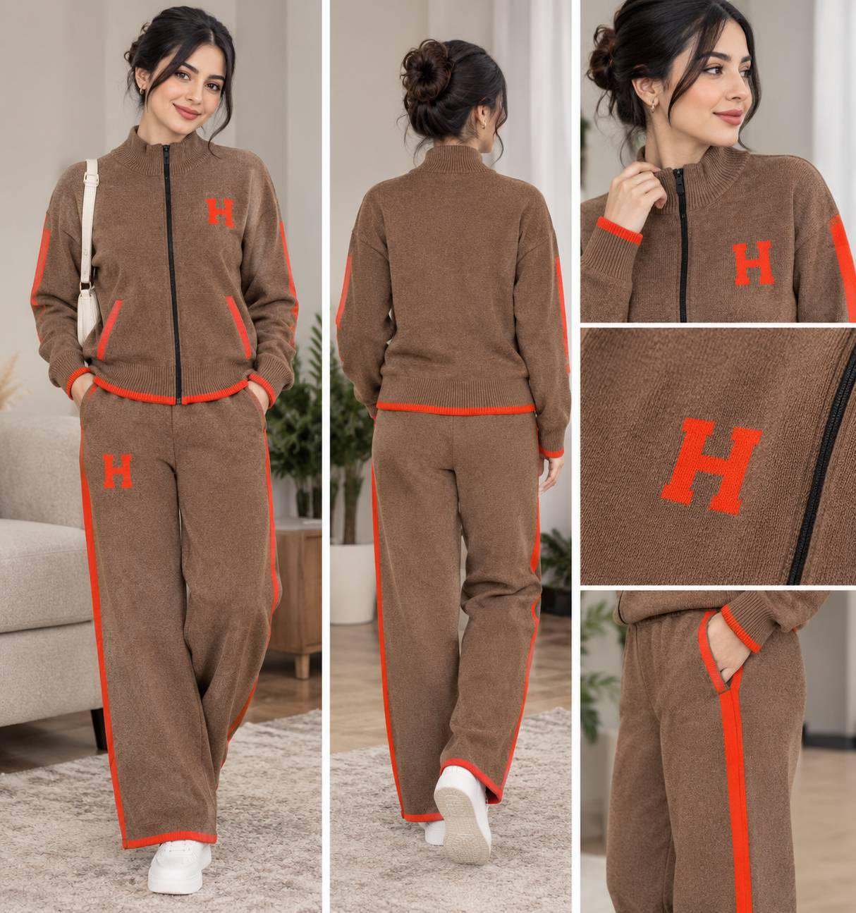 ست سویشرت و شلوار بافت ژاله 🌿 با کیفیت عالی ✅ ارغوان 101083