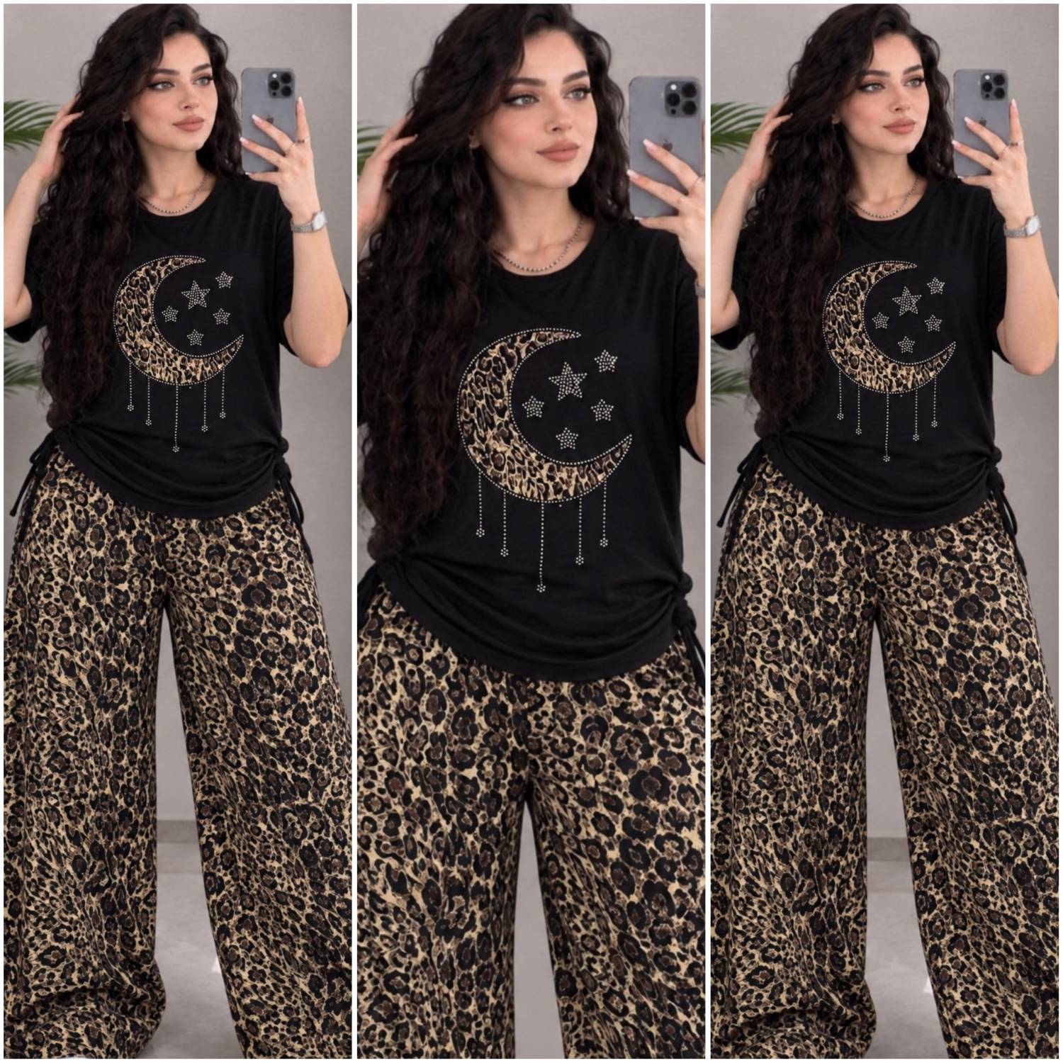ست تیشرت و شلوار star moon🌿 با پارچه ویسکوز ✅الیش27506