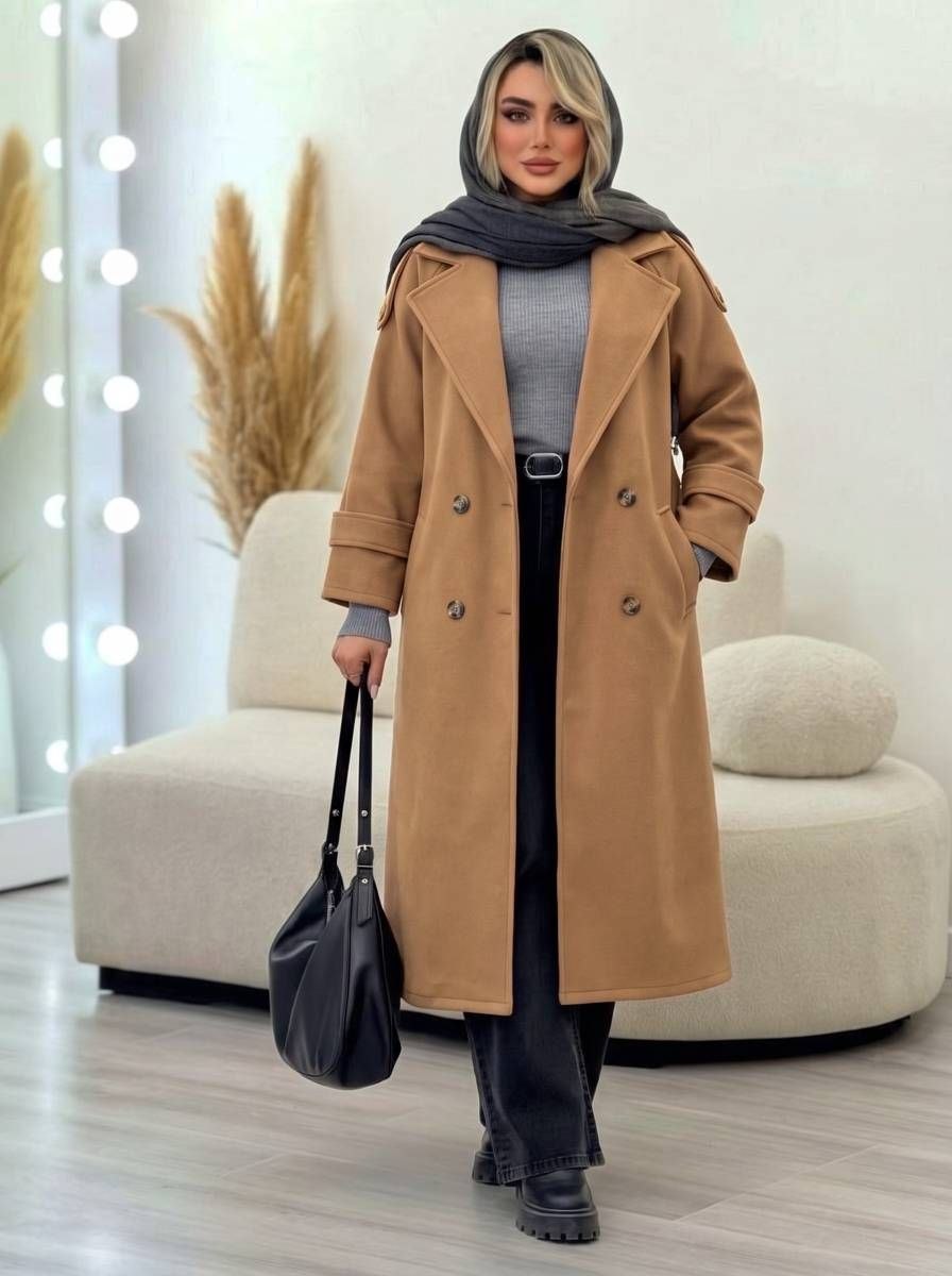پالتو بلند ربکا 🌿 با رنگ بندی و کیفیت عالی ✅ الیش4289