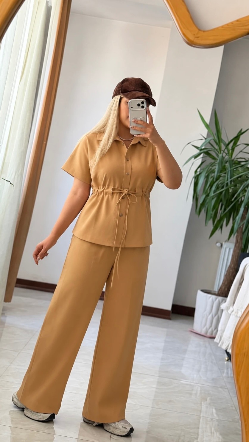 ست شومیز وست و شلوارکمر بنددار🌺☘️458ارشیدا