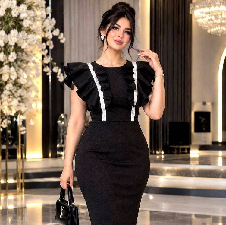 پیراهن مجلسی روژین ۳۵۷ تکرنگ مشکی 🎀🎀کد۲۸۰۶۱ لی