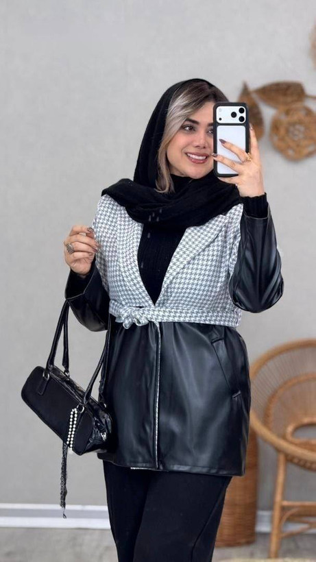 مانتو ترکیبی کمربند دار 🌹🎀کد 2678 ساری
