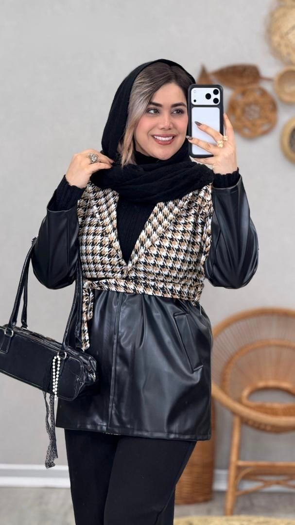 مانتو ترکیبی کمربند دار 🌹🎀کد 2678 ساری