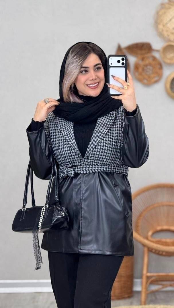 مانتو ترکیبی کمربند دار 🌹🎀کد 2678 ساری