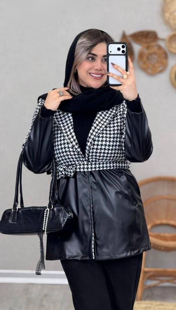 مانتو ترکیبی کمربند دار 🌹🎀کد 2678 ساری