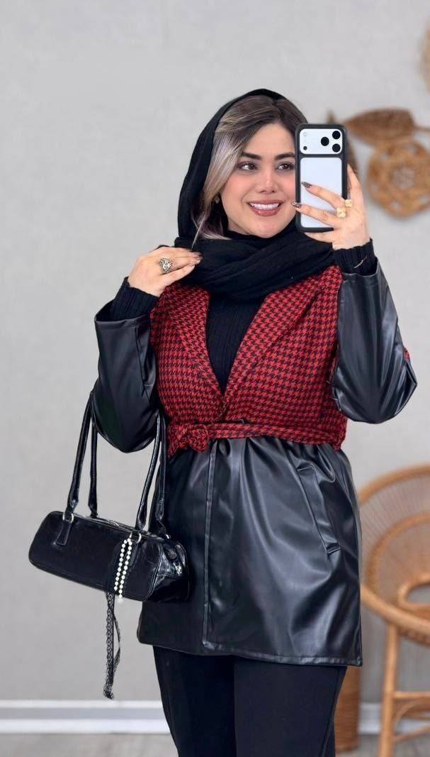مانتو ترکیبی کمربند دار 🌹🎀کد 2678 ساری