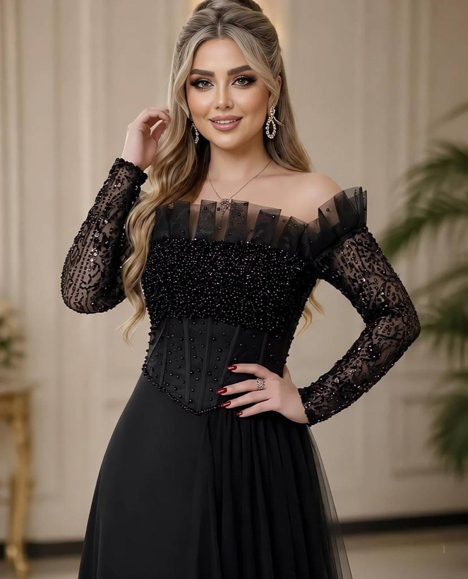 پیراهن مجلسی ملورین ۲ تکرنگ مشکی 🥰🥰 کد ۵۵۹ بری