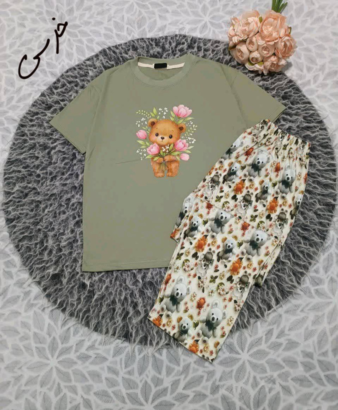 ست تیشرت شلوار عروسکی تدی لاو در رنگبندی 🤩🤩کد۲۸۱۵۸ دل
