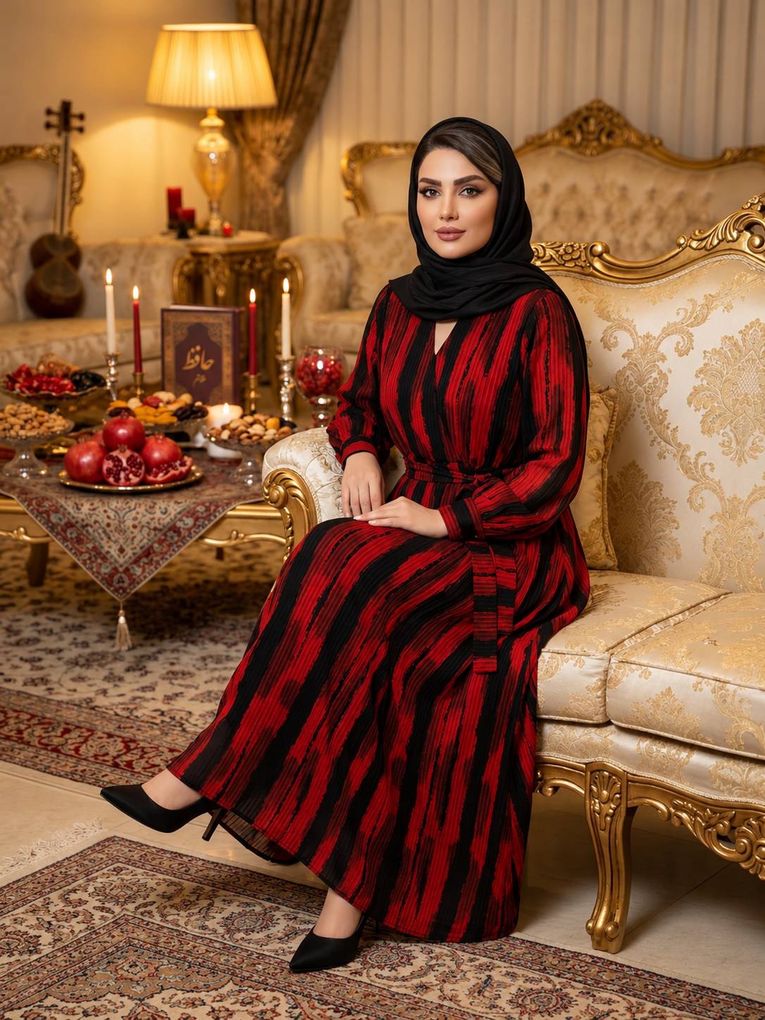 پیراهن حریر یلدای سرخ در رنگبندی 🎀🎀کد۲۸۳۲۷ دل