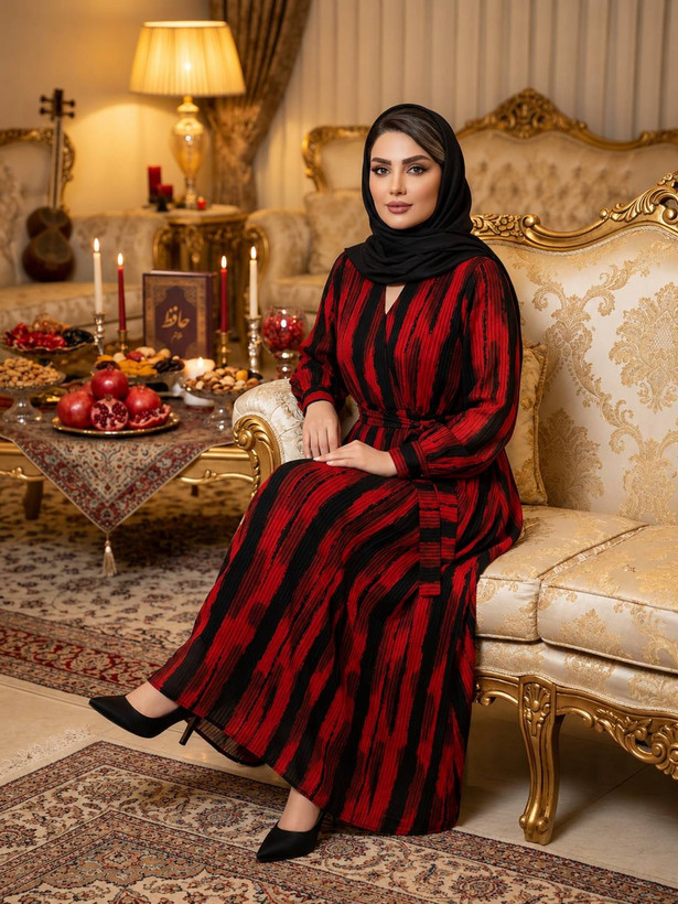 پیراهن حریر یلدای سرخ در رنگبندی 🎀🎀کد۲۸۳۲۷ دل