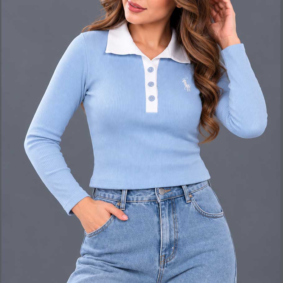 پولوشرت کبریتی آستین بلند polo در رنگبندی 🌈🌈کد۲۸۴۱۰ مد