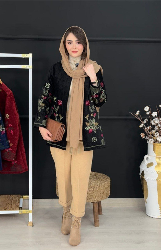 مانتو مخمل مجلسی رازقی🌿 با پارچه مخمل درجه یک ✅ الیش4562