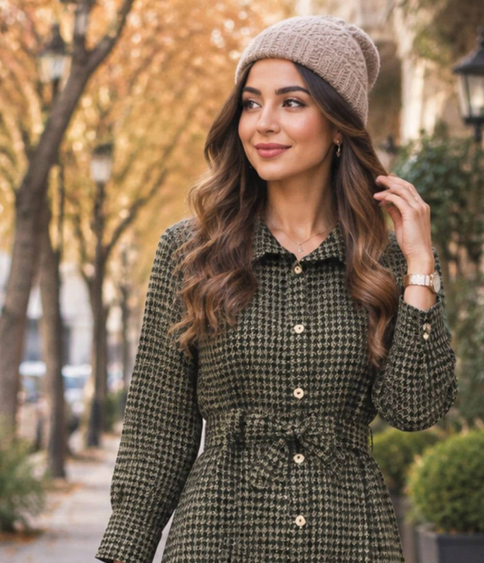 پالتو بلند رستا🌿 با پارچه تافته ضخیم و موهردار ✅والی26286